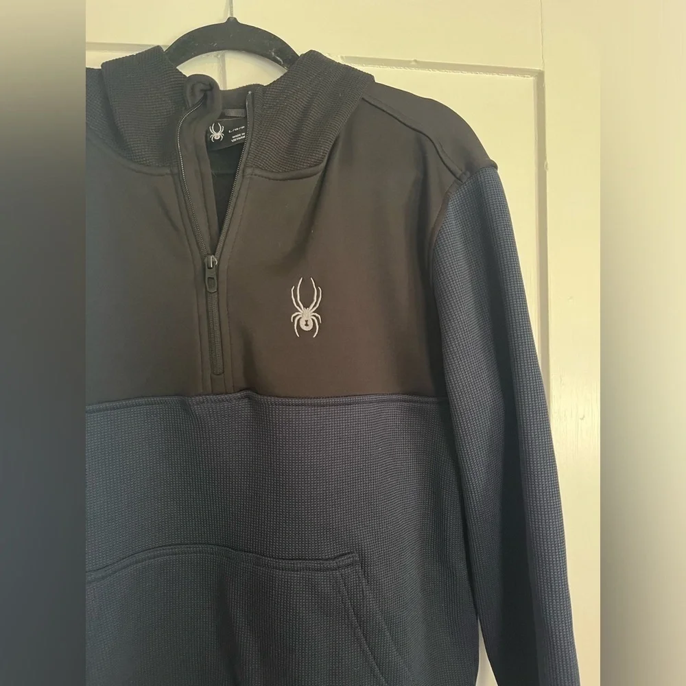 Spyder 1/4 Zip Hooded Sweater Jacket Size Large Blue and Black